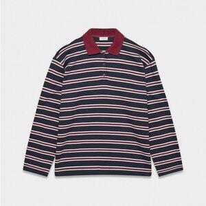 NWOT-Babaton Eton Polo Burgundy and Navy Striped Top
